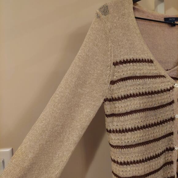 Nautica Cardigan Set Medium Linen Blend Open Crochet Boho Beach Cottage - Picture 2 of 12